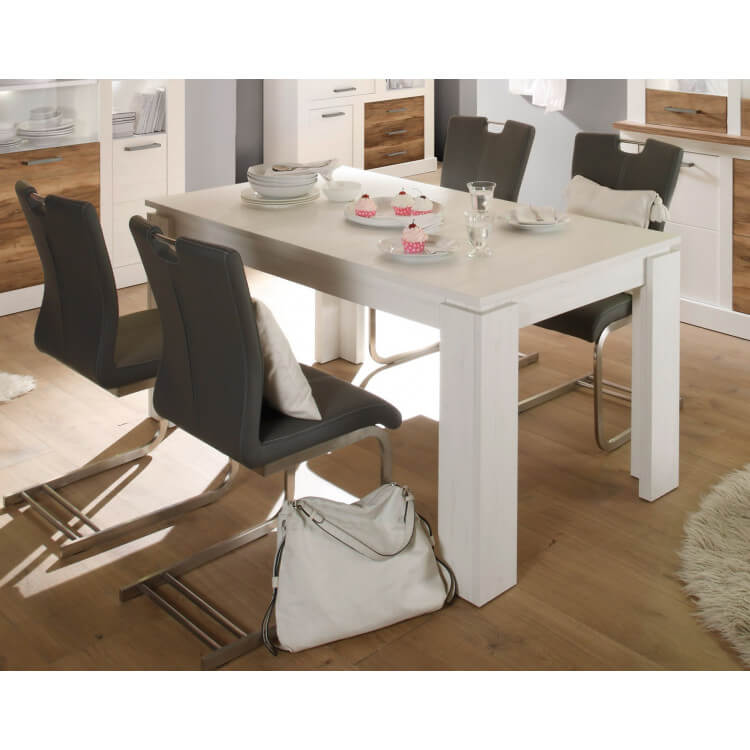 Table de salle à manger contemporaine extensible pin blanc Hamilton