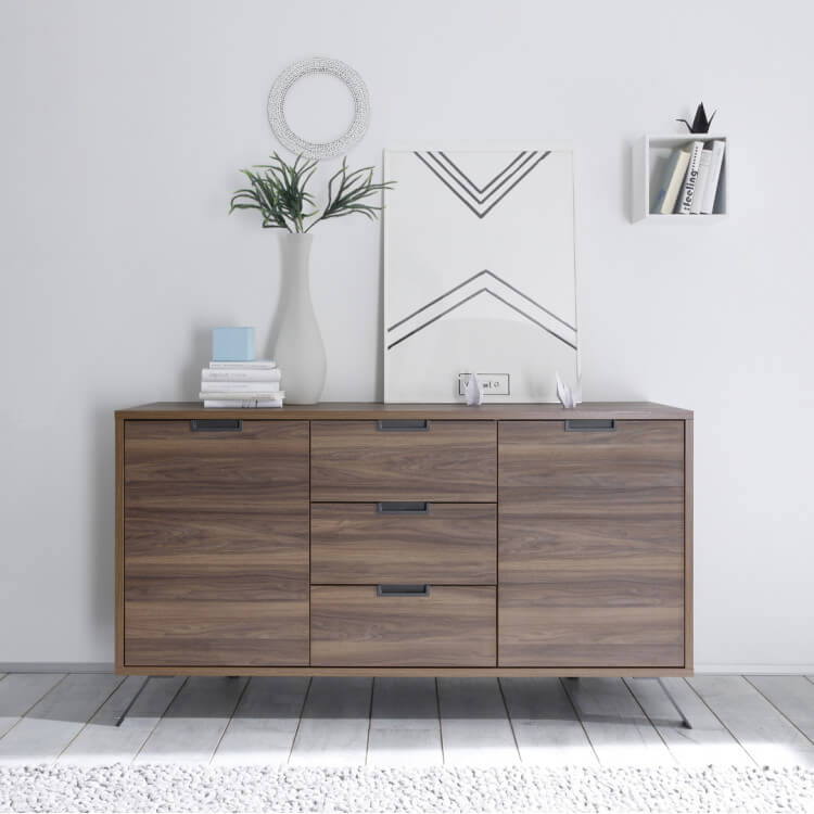 Buffet/bahut contemporain 2 portes/3 tiroirs coloris noyer Fontana