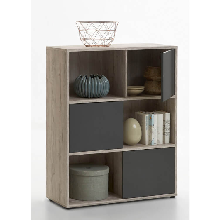 Etagère de rangement contemporaine chêne/anthracite Olivia