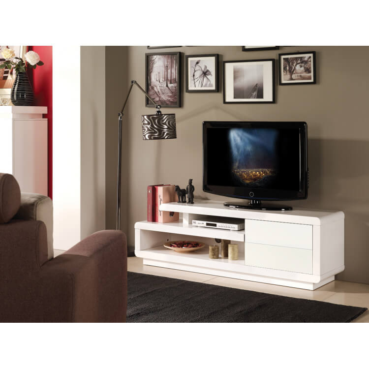 Meuble TV design blanc brillant Lydia