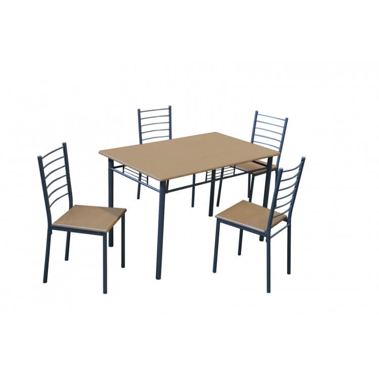 Ensemble table et chaises contemporain chêne/gris Elsa