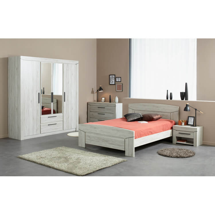 Chambre adulte contemporaine chêne gris Julietta