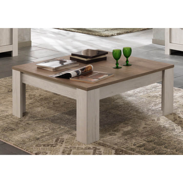Table basse carrée contemporaine chêne blanchy/chêne brun Zola