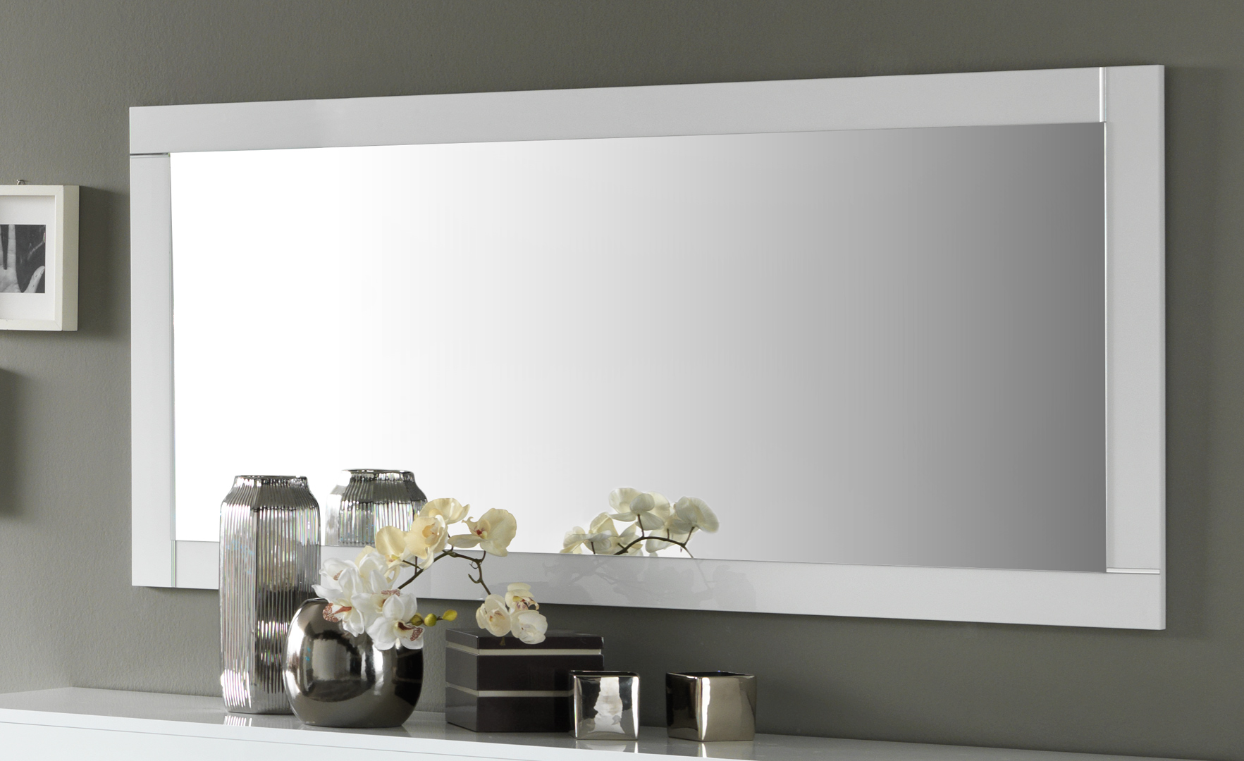 Miroir de salle à manger rectangulaire 180 cm blanc laqué Mégane | Matelpro