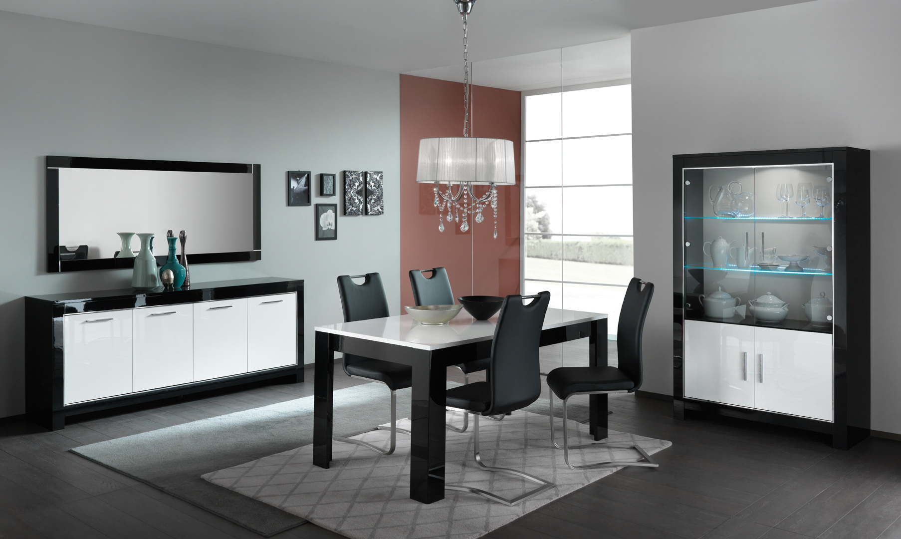 Salle à manger design laquée blanc/noir Savana | Matelpro