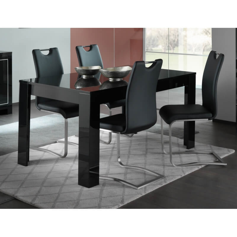 Table de salle à manger design laquée noire Manuella