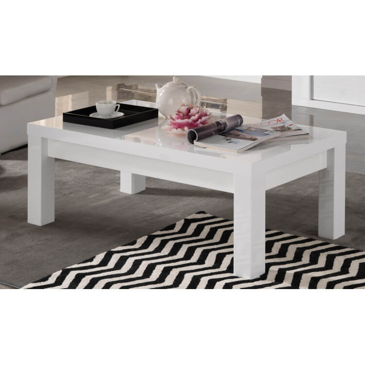 Table basse rectangulaire design laquée blanche Roselia