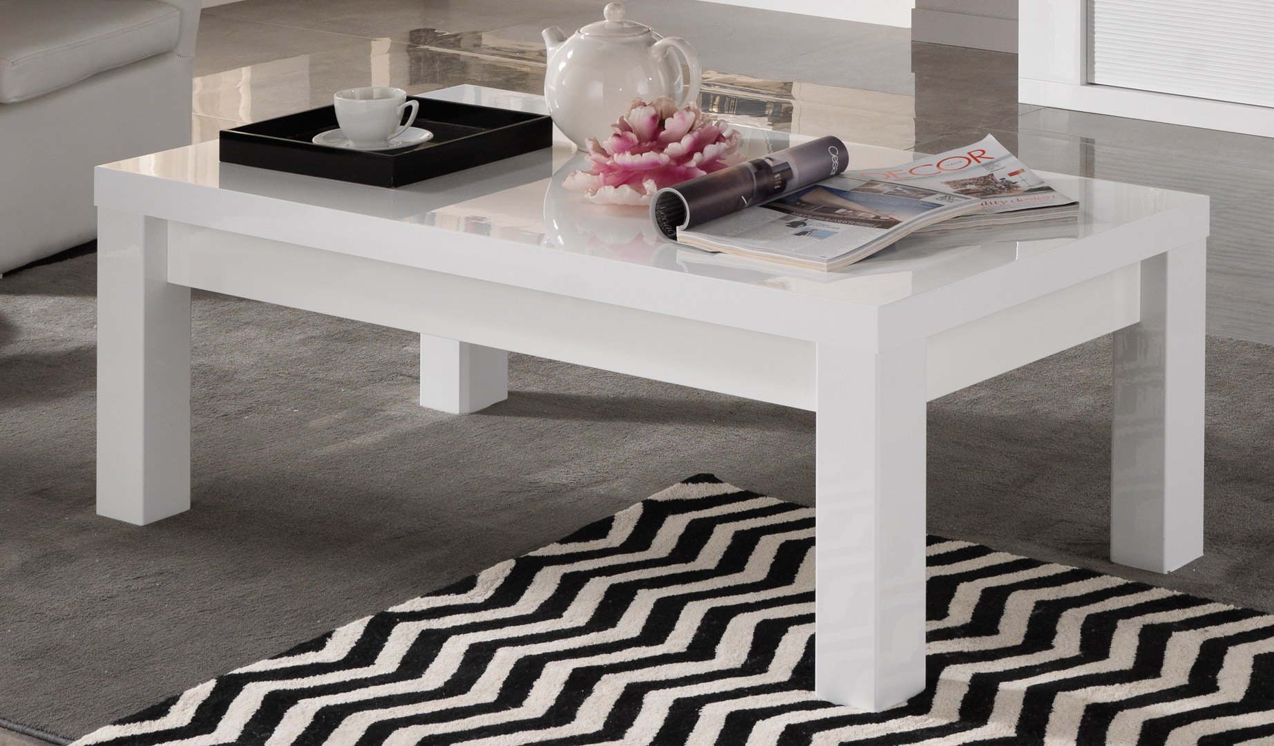 Table basse rectangulaire design laquée blanche Roselia