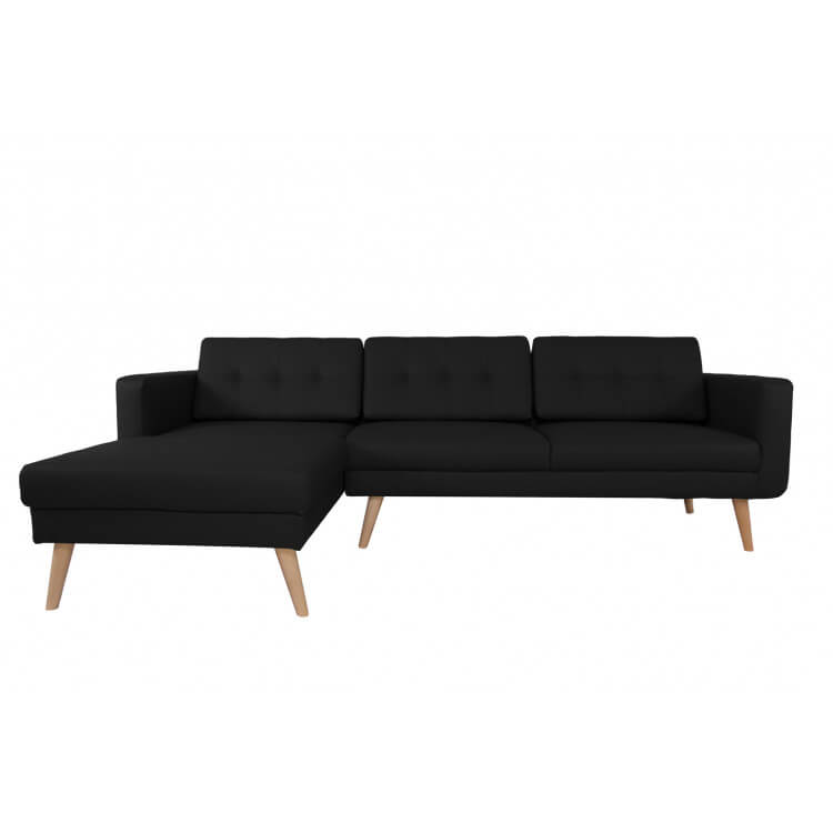 Canapé d'angle fixe design en PU noir Koreva