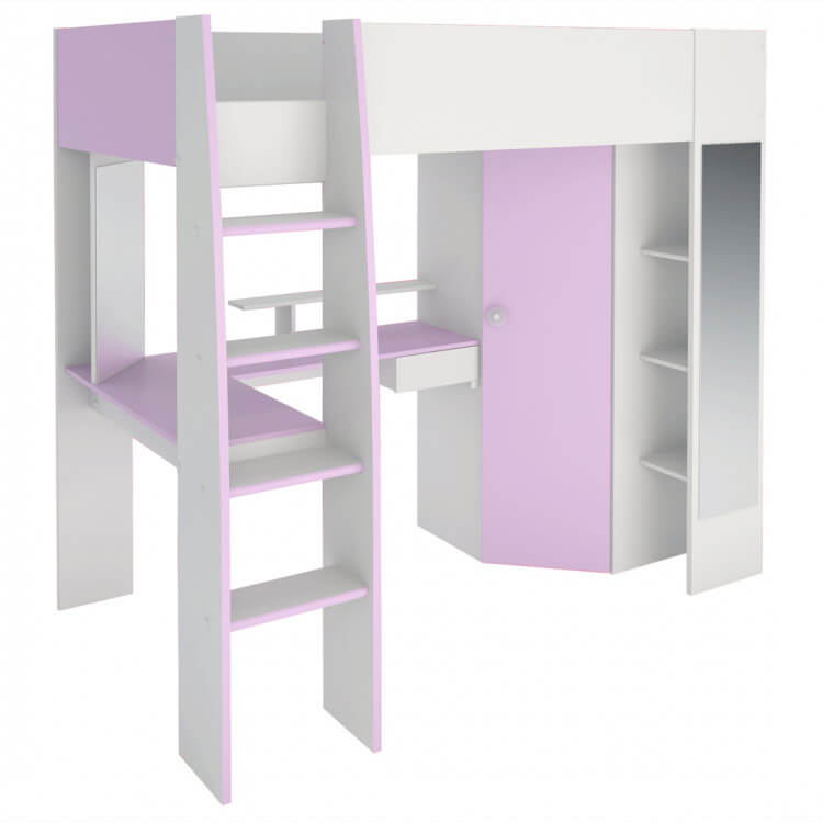 Lit enfant surelevé contemporain blanc/lilas Elisa