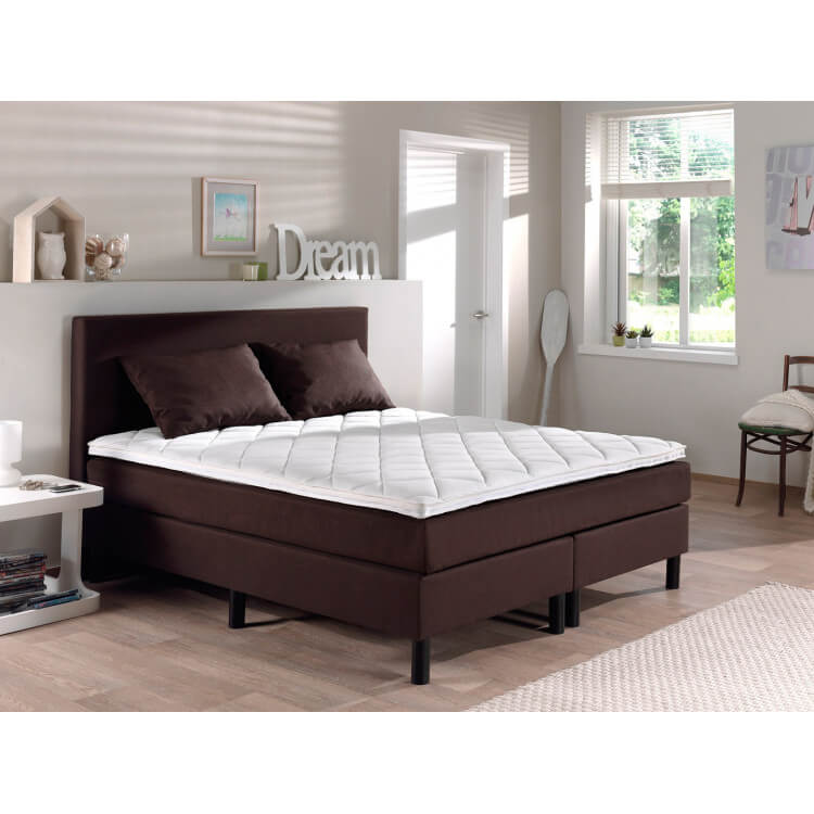Ensemble literie boxspring fixe contemporain en tissu marron foncé Bernie
