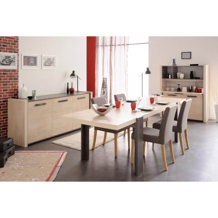 Salle à manger contemporaine pin cendré/béton foncé Slide