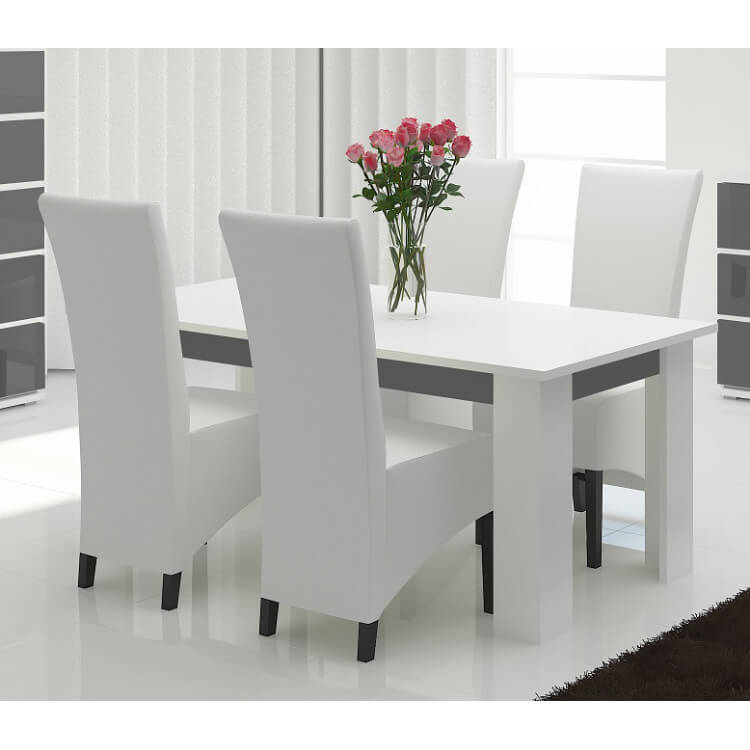 Table de salle à manger design laquée blanc/gris Corsika