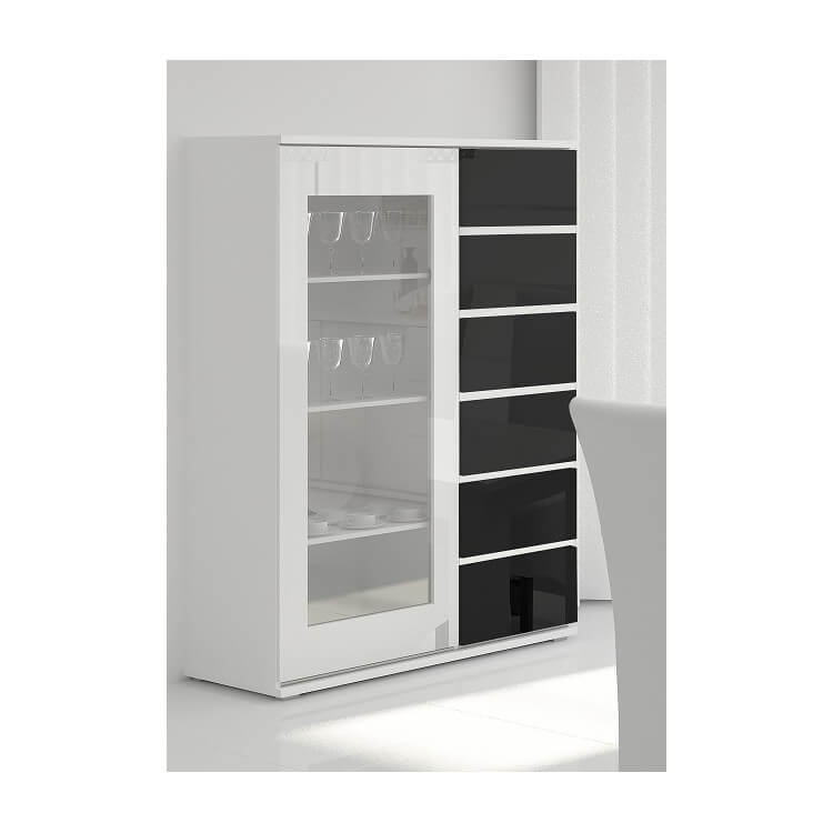 Vitrine design laquée blanc/noir Cassandra Vitrine design laquée blanc/noir Cassandra