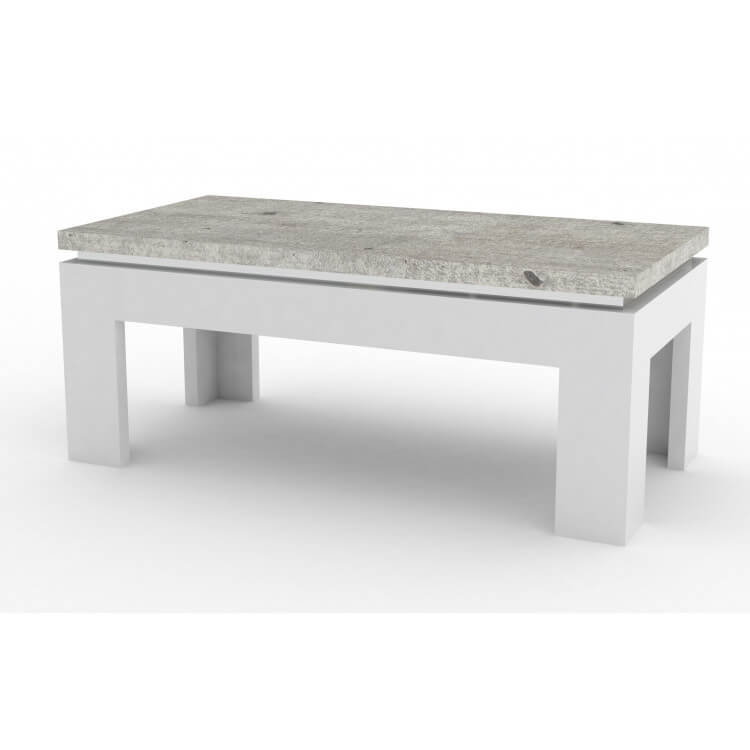 Table basse design rectangulaire blanc laqué/décor ciment Ginko