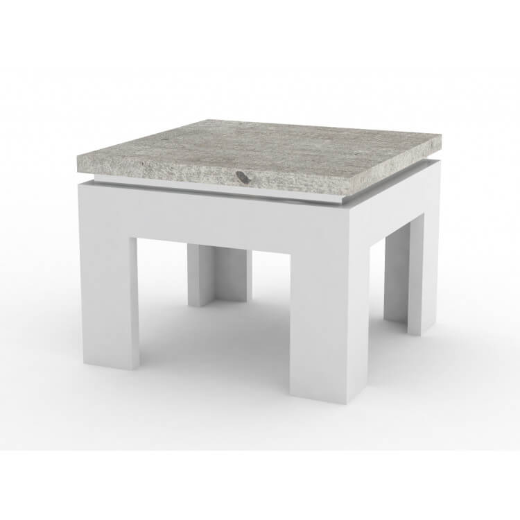 Table basse design carrée blanc laqué/décor ciment Ginko