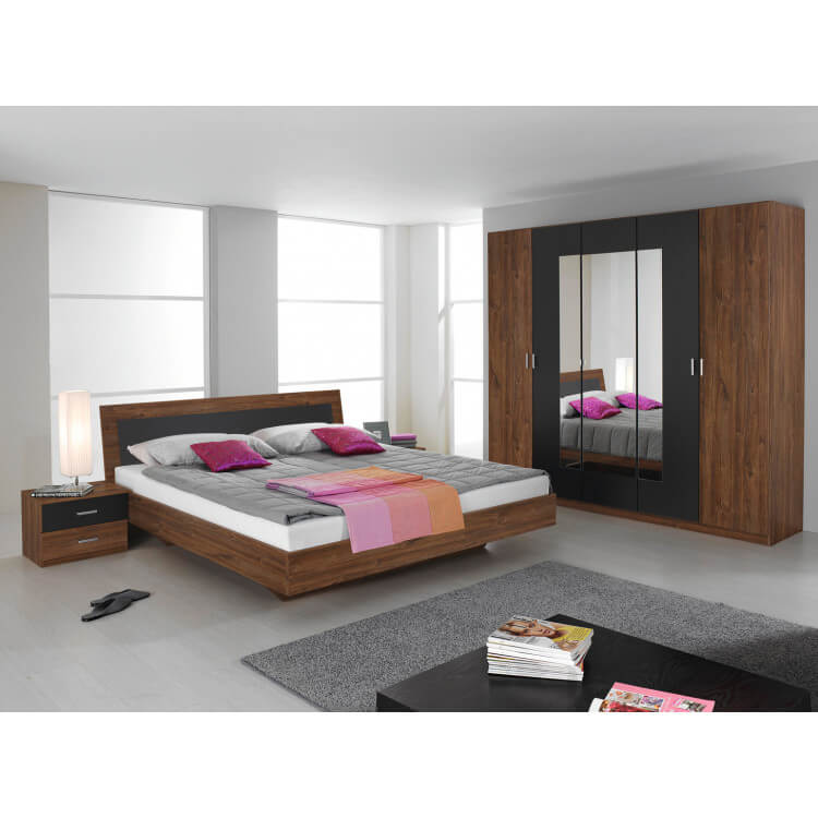 Chambre adulte contemporaine chêne foncé/gris Nymphea