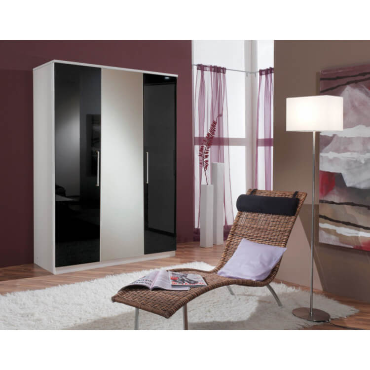 Armoire contemporaine 3 portes noir laqué/blanc Louise