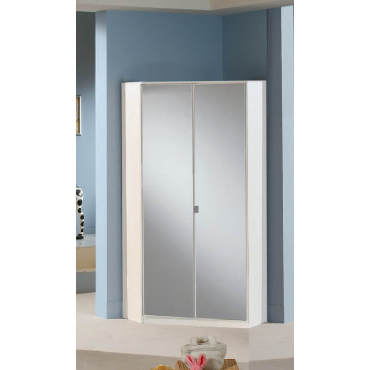 Armoire d'angle contemporaine avec miroir coloris blanc Louise