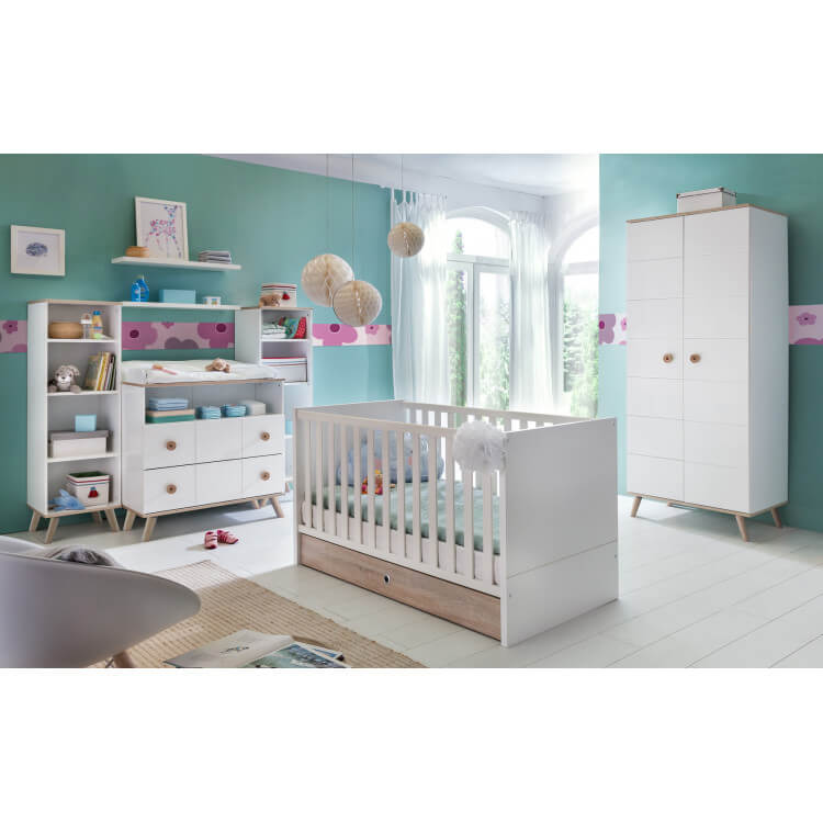 Chambre bébé scandinave blanc/chêne Jessi