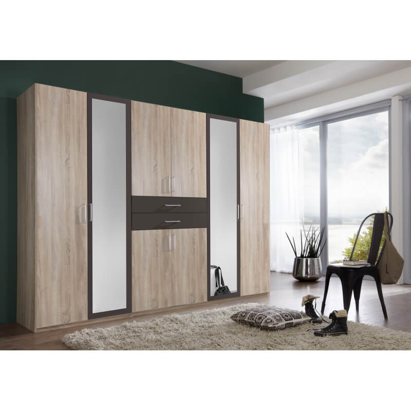 Armoire adulte contemporaine 270 cm coloris chêne/lave Hortensia Matelpro