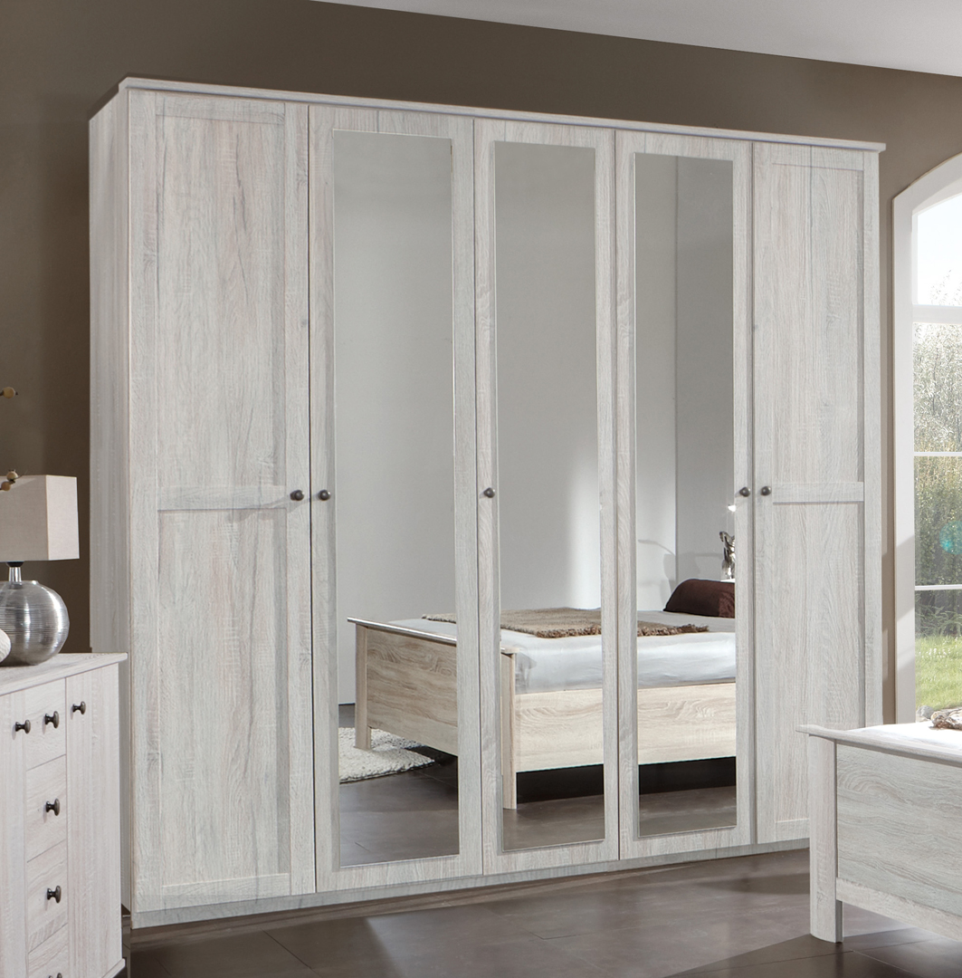 Armoire adulte contemporaine 5 portes coloris chêne blanc Solane