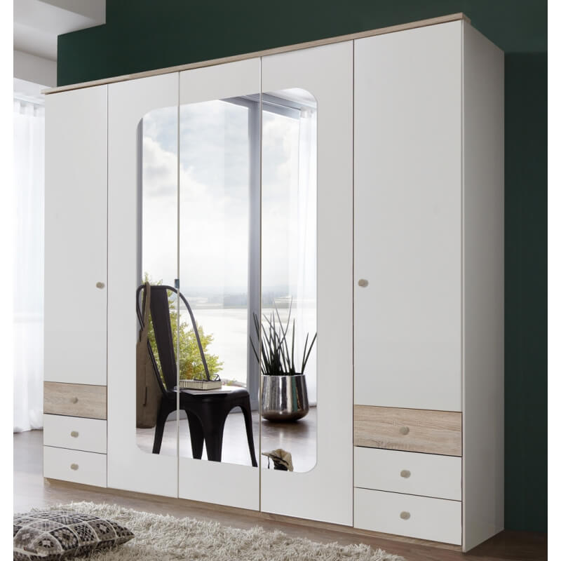 Armoire adulte contemporaine 225 cm blanc/chêne Portorico