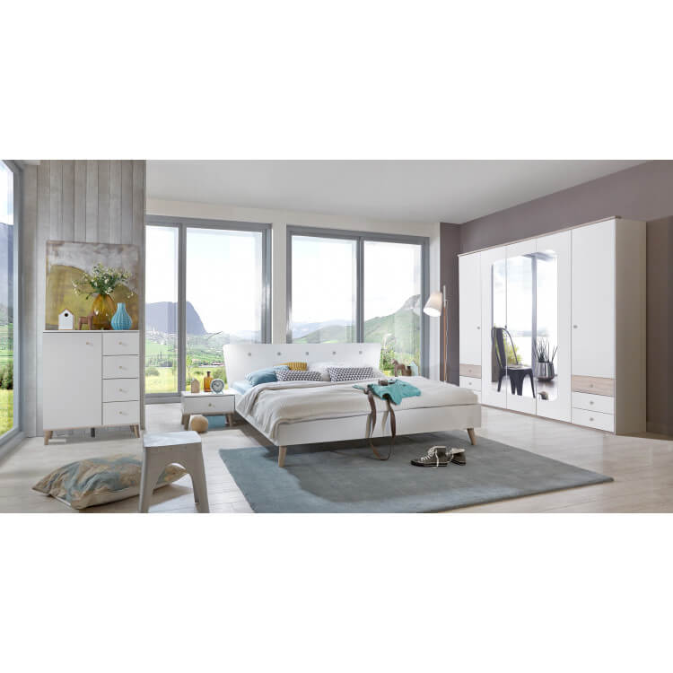 Chambre adulte contemporaine blanc/chêne Portorico