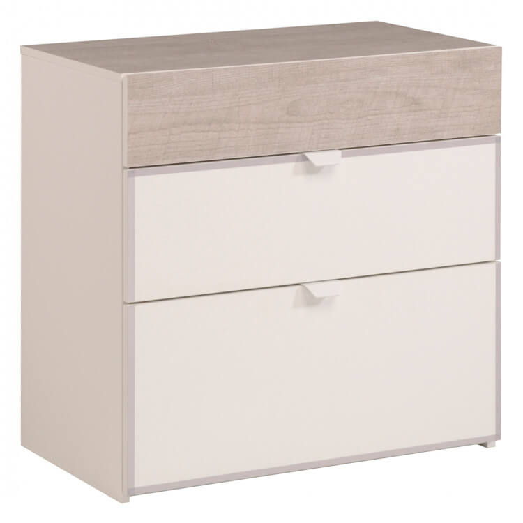 Commode contemporaine 3 tiroirs gris loft/blanc Sirocco