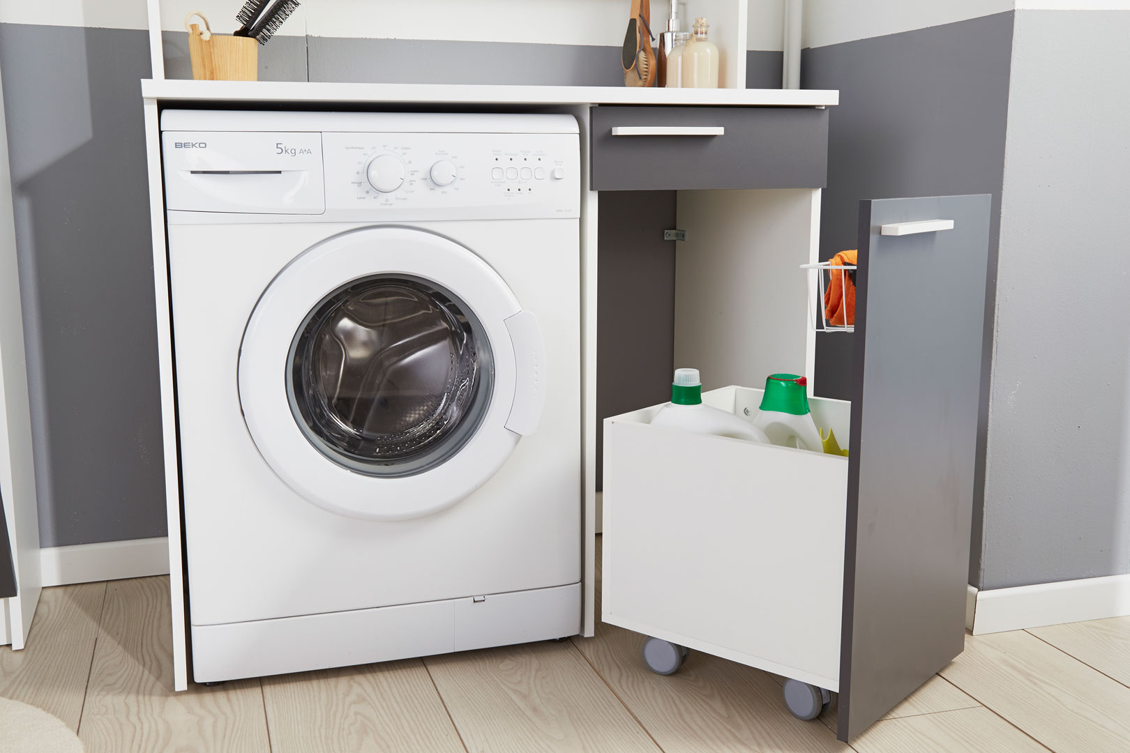 Meuble de rangement pour machine à laver blanc/gris ombre Angelus