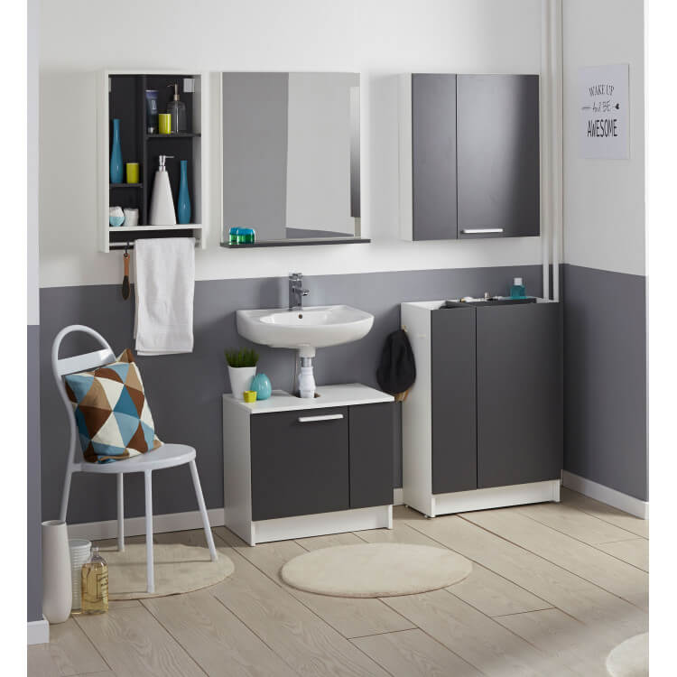 Ensemble de salle de bain contemporain blanc/gris ombre Angelus