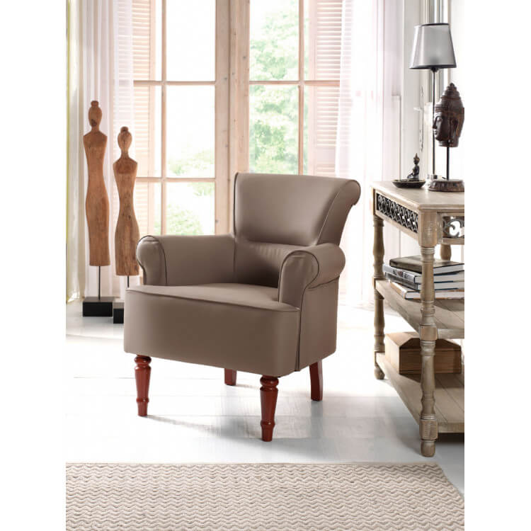 Fauteuil contemporain en PU taupe Wembley