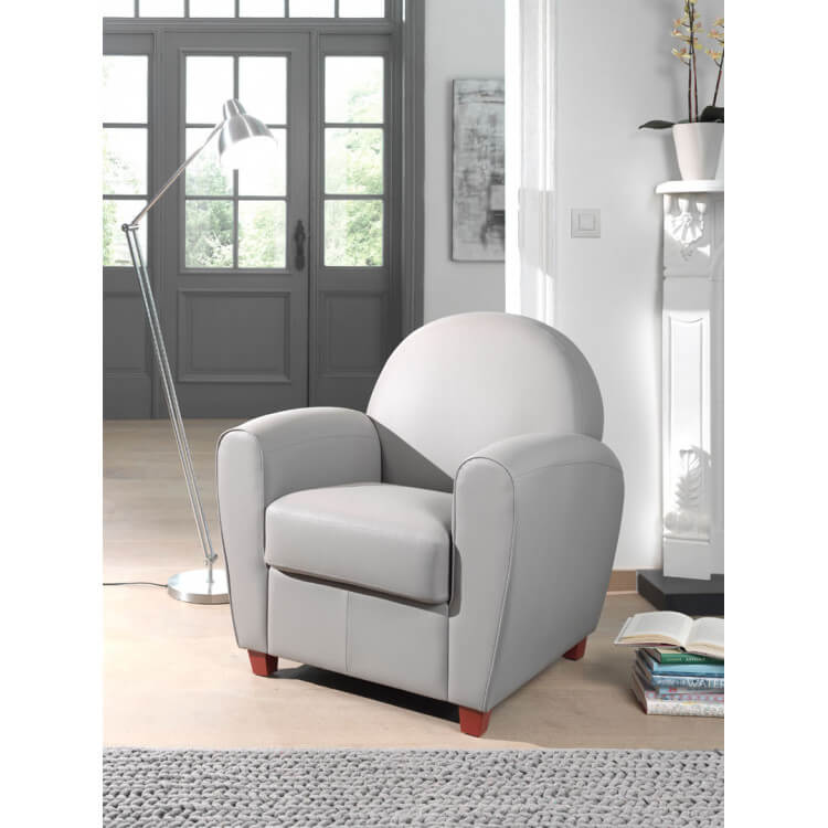 Fauteuil club contemporain en PU gris clair Maritza