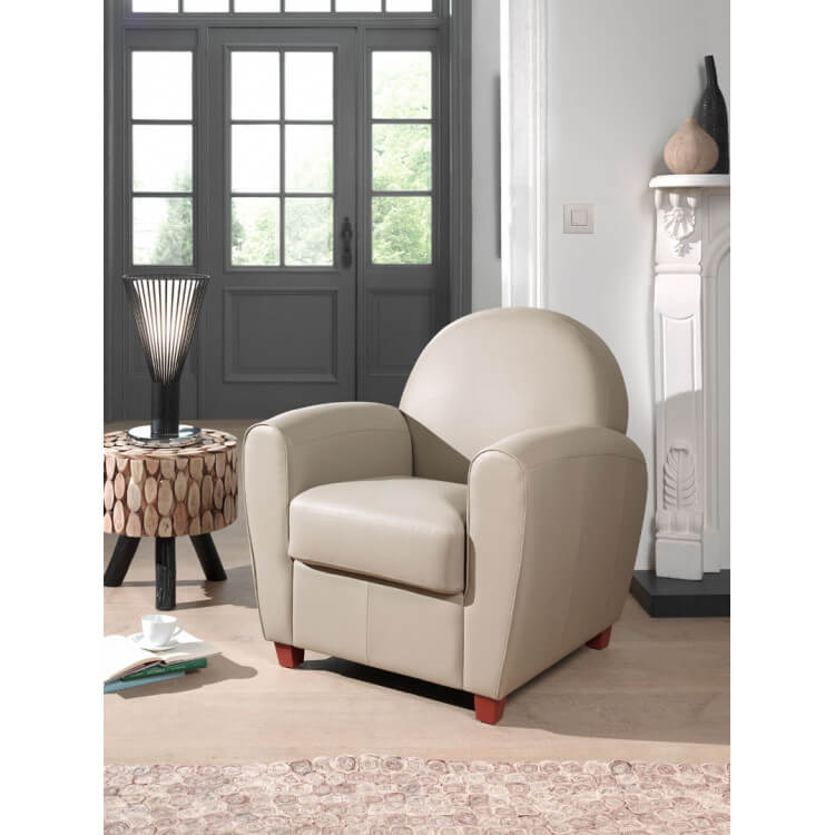 Fauteuil club contemporain en PU ivoire Maritza