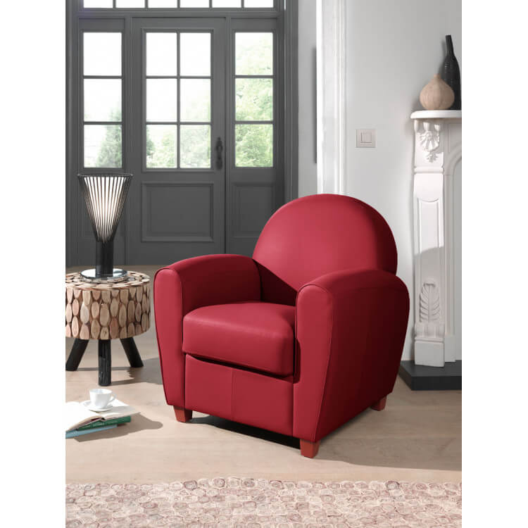 Fauteuil club contemporain en PU rouge Maritza