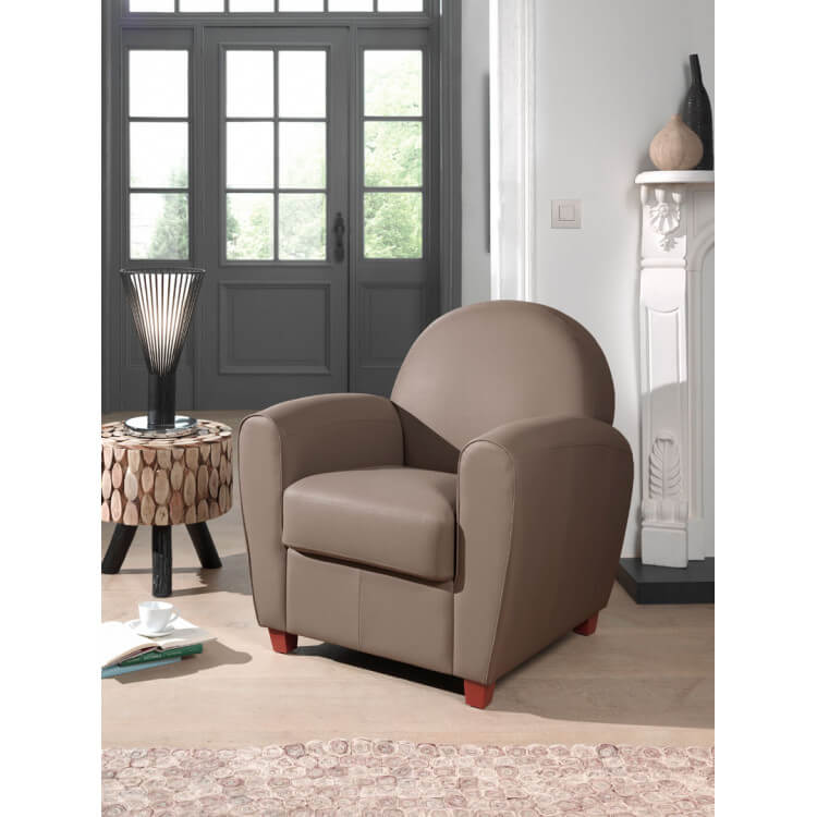 Fauteuil club contemporain en PU taupe Maritza