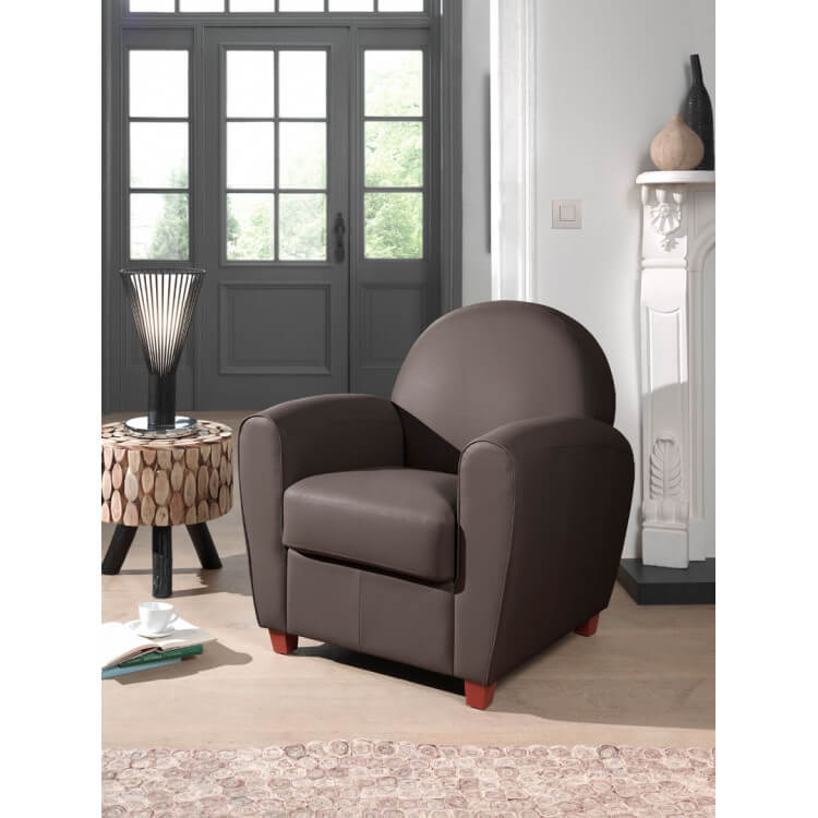 Fauteuil club contemporain en PU choco Maritza