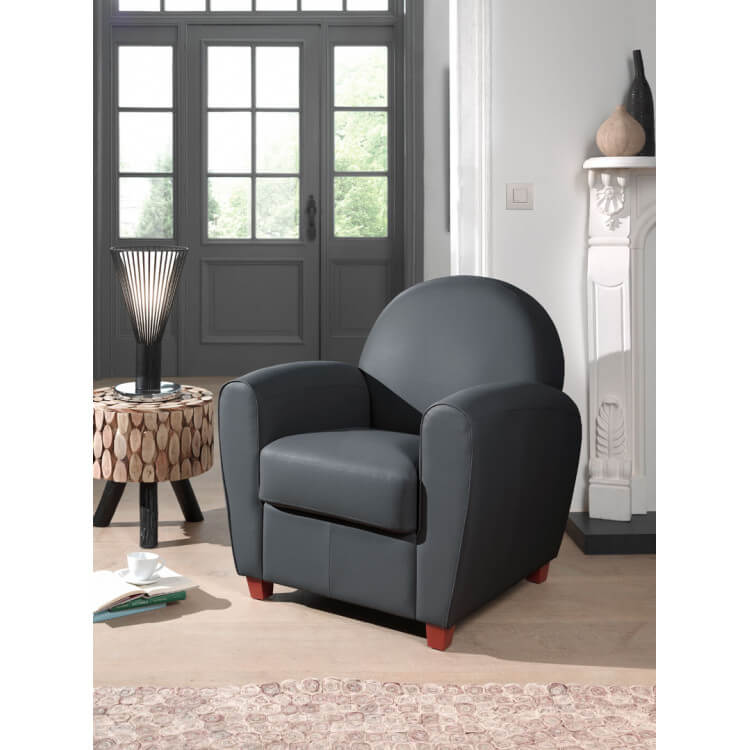 Fauteuil club contemporain en PU anthracite Maritza