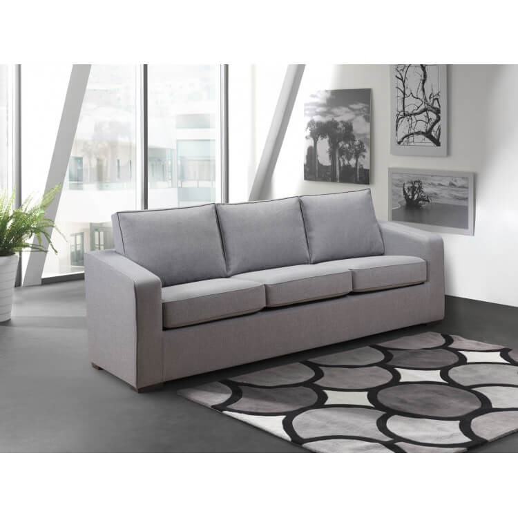 Canapé fixe 3 places contemporain en tissu gris Minerval
