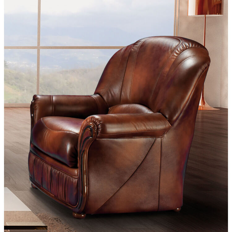 Fauteuil fixe contemporain en cuir marron Firmin