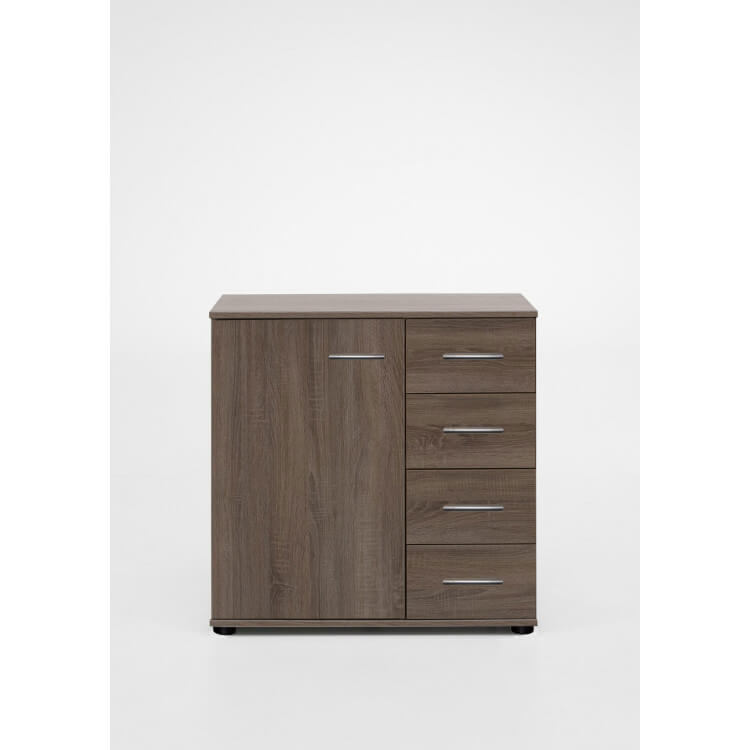 Commode adulte contemporaine 1 porte/4 tiroirs coloris chêne montana Enzo