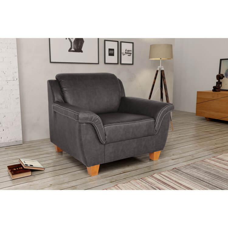 Fauteuil fixe contemporain en PU anthracite Helene