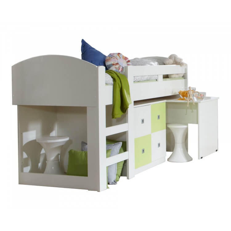 Lit combiné enfant contemporain blanc/vert pomme Sunday