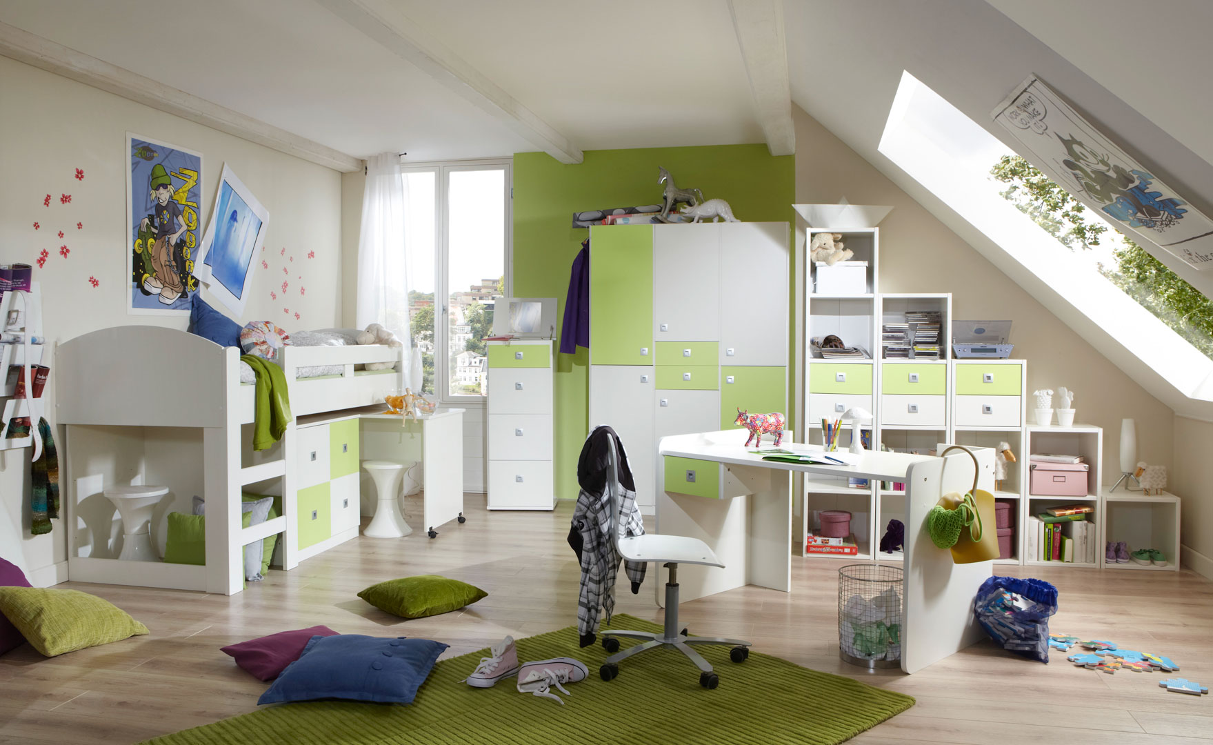 Chambre Enfant Contemporaine Blanche Vert Pomme Sunday Matelpro