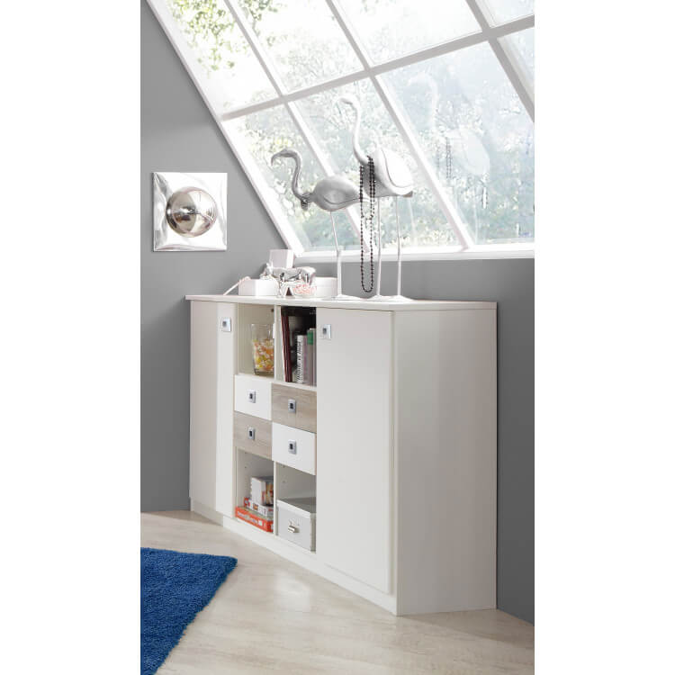 Meuble de rangement contemporain blanc/chêne Ingrid