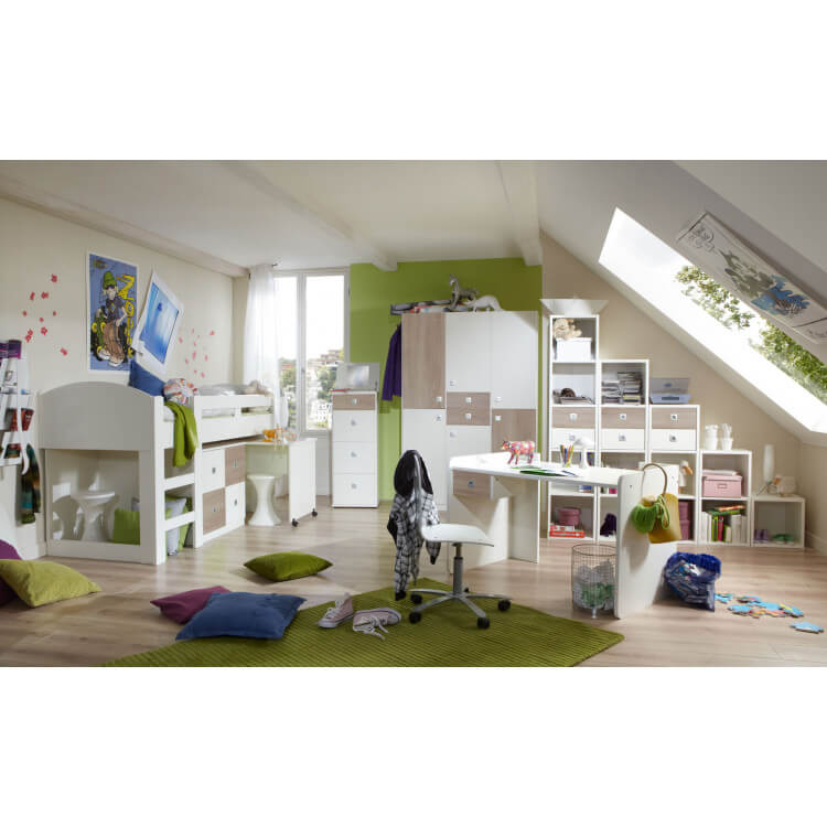 Chambre enfant contemporaine blanche/chêne Ingrid