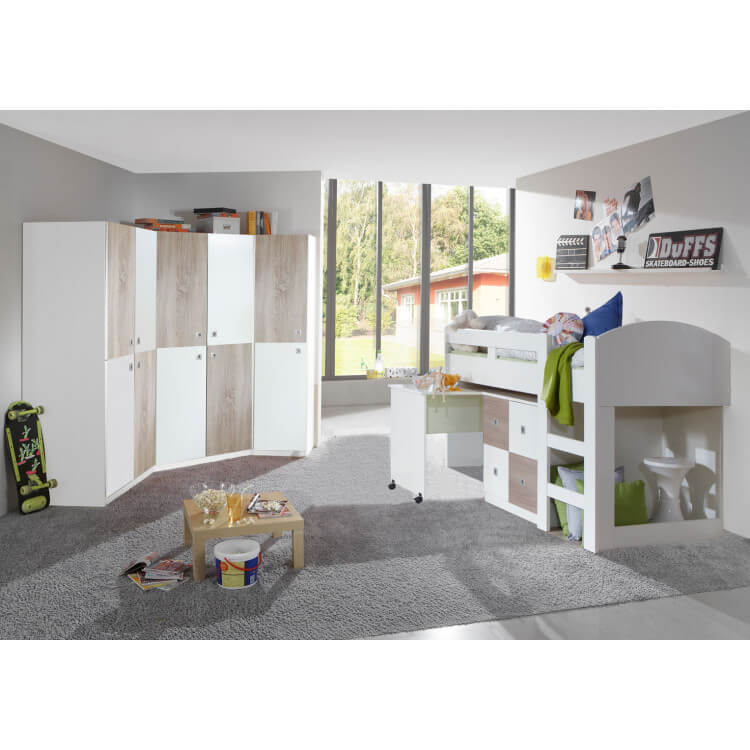 Chambre enfant contemporaine blanche/chêne Ingrid II