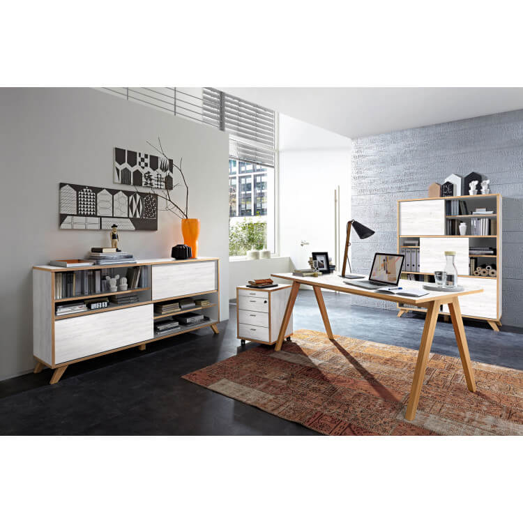 Ensemble de bureau contemporain coloris blanc repro/chêne Marco