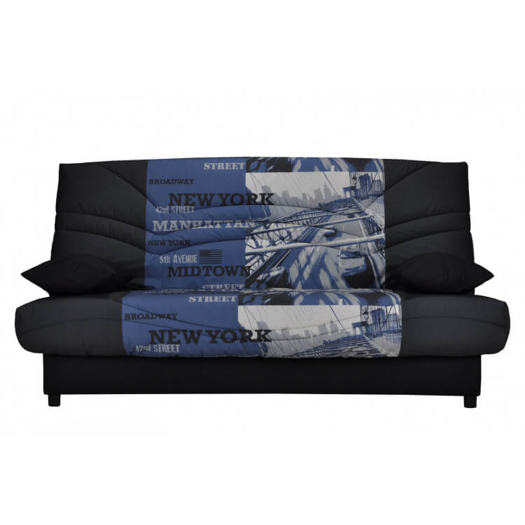 Canapé clic-clac contemporain noir et bleu imprimé Franklin