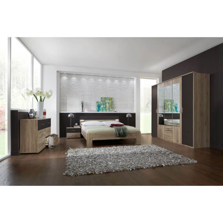 Chambre adulte contemporaine coloris chêne/lave Maryse